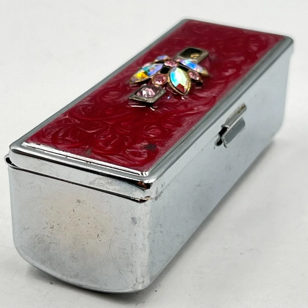 VTG Silver Filigree Rectangular Jewelry Box Retro Footed Trinket Case Red Velvet